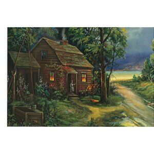 Vintage Calendar Print Nighttime Cabin 6x8
